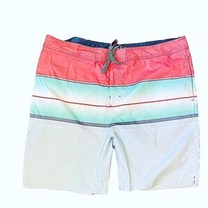 Goodfellow Coral Blue Striped Swim Board Shorts